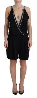 Combinaison sans manches noire Dsquared² avec décolleté en V et embellissements élégants, ajustée à la taille, vue de face.