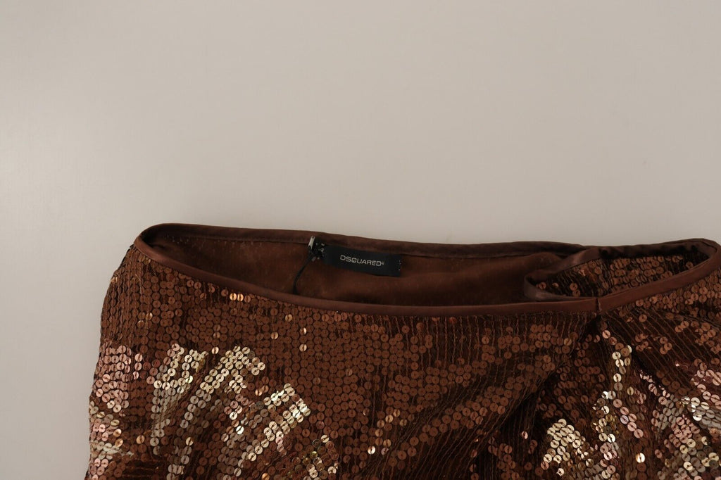 Robe longue à une épaule Dsquared² avec sequins en forme de feuilles brunes, style sophistiqué et élégant pour soirée.