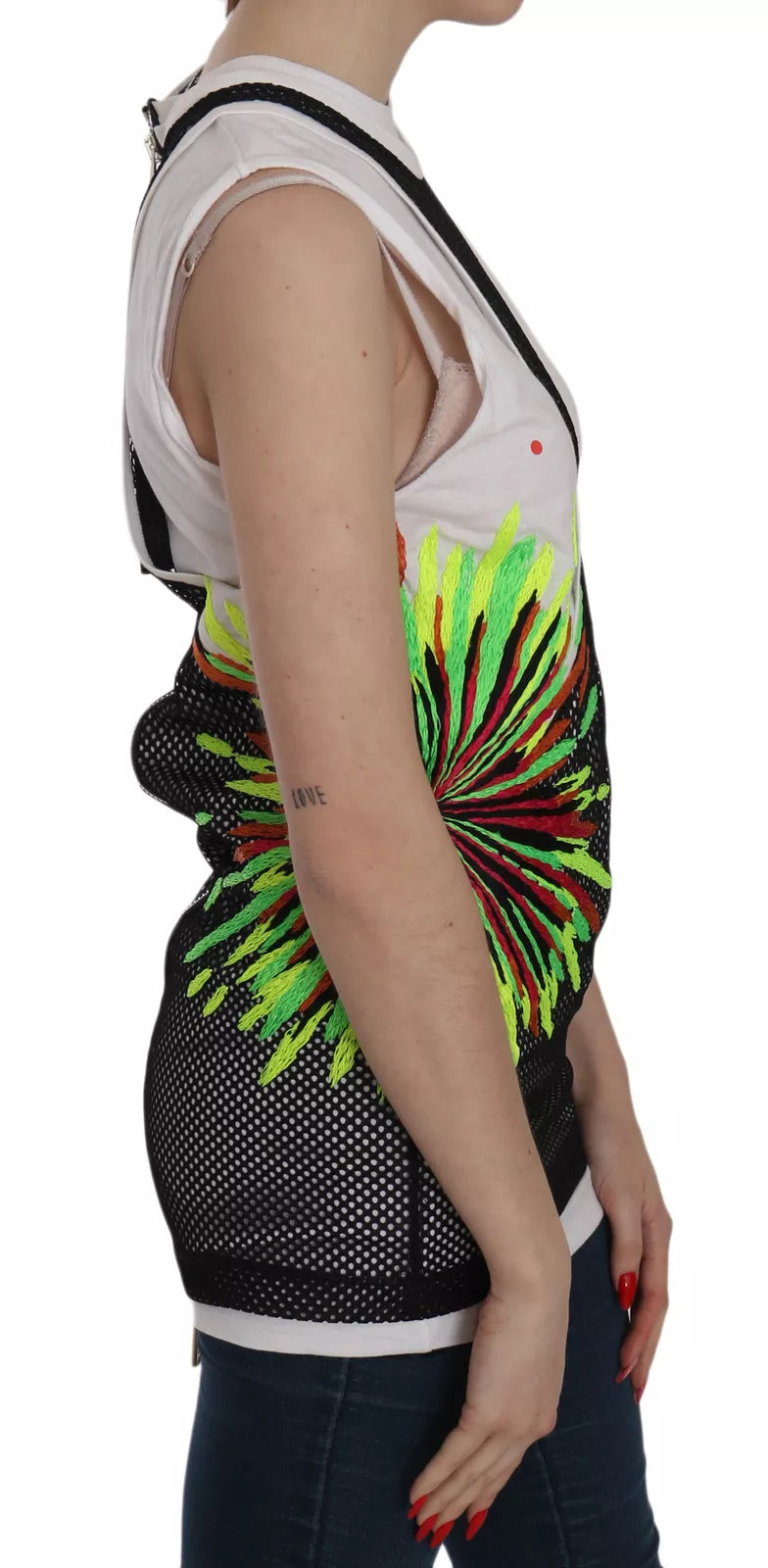 Blouse sans manches en coton noir et blanc de Dsquared², col rond, style décontracté et moderne.