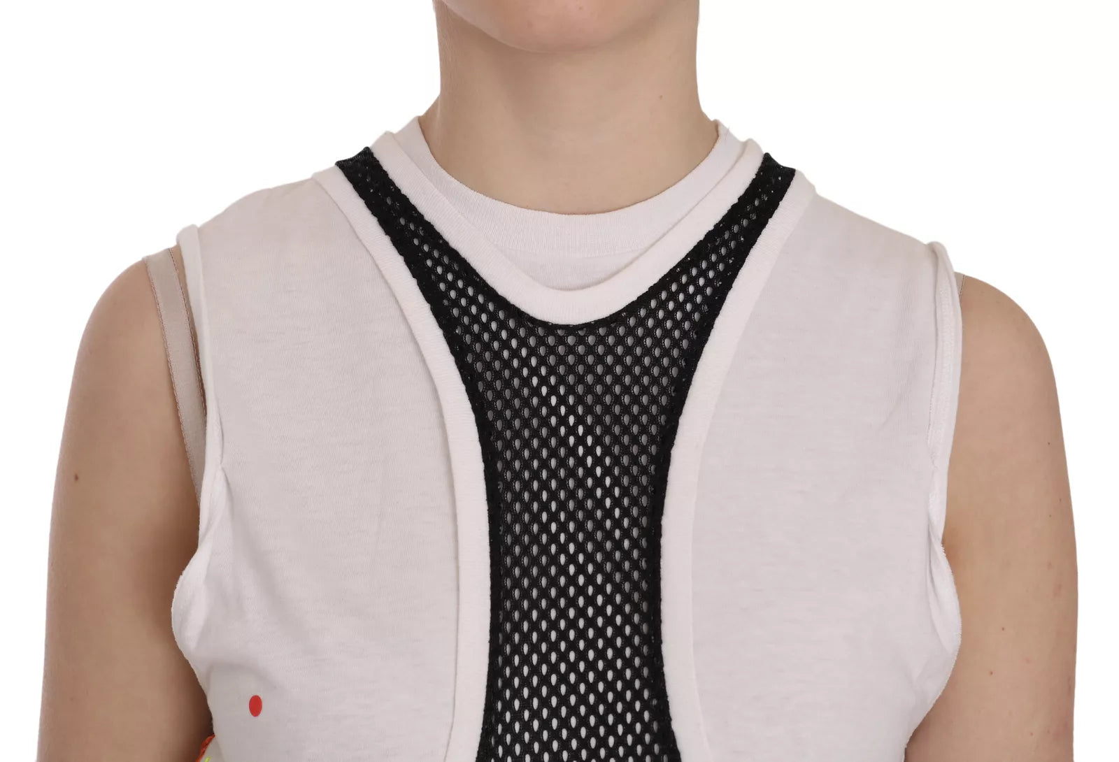 Blouse sans manches en coton noir et blanc de Dsquared², col rond, style décontracté et moderne.