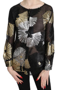 Chemisier en soie jacquard transparent Dsquared² en or et argent, avec détails élégants et finition délicate.