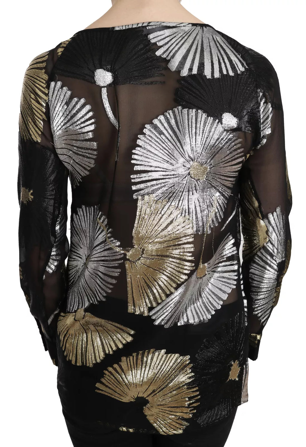 Chemisier en soie jacquard transparent Dsquared² or et argent, modèle élégant avec détails sophistiqués.
