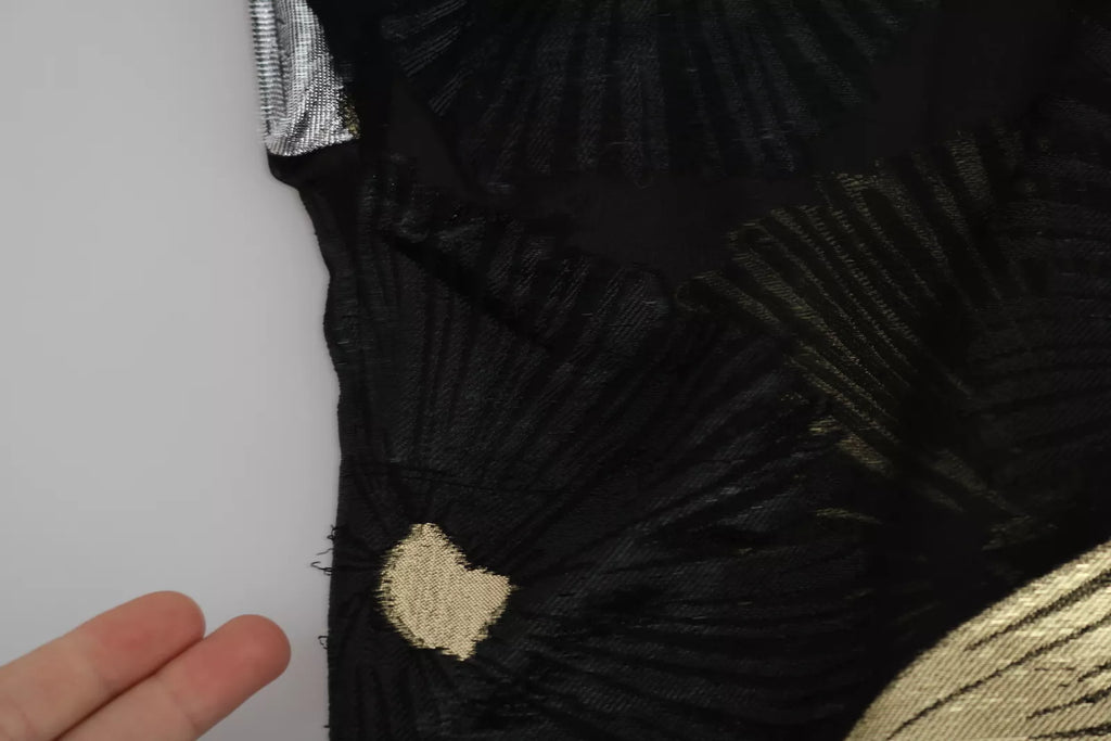 Chemise transparente en soie jacquard dorée et argentée de Dsquared², vue de face, détails élégants et motifs sophistiqués.