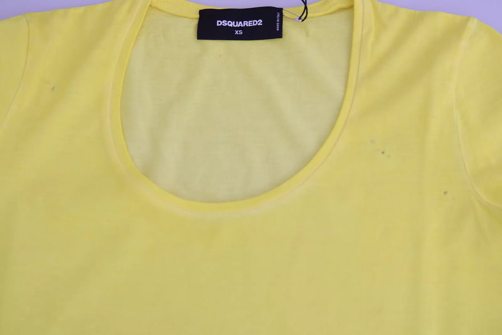 Chemise à manches courtes jaune Dsquared² avec col rond, tissu léger et coupe élégante, vue de face.