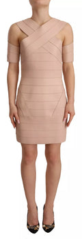 Robe courte beige en cuir avec épaules ouvertes de Dsquared², élégant style mini robe sophistiquée et moderne.