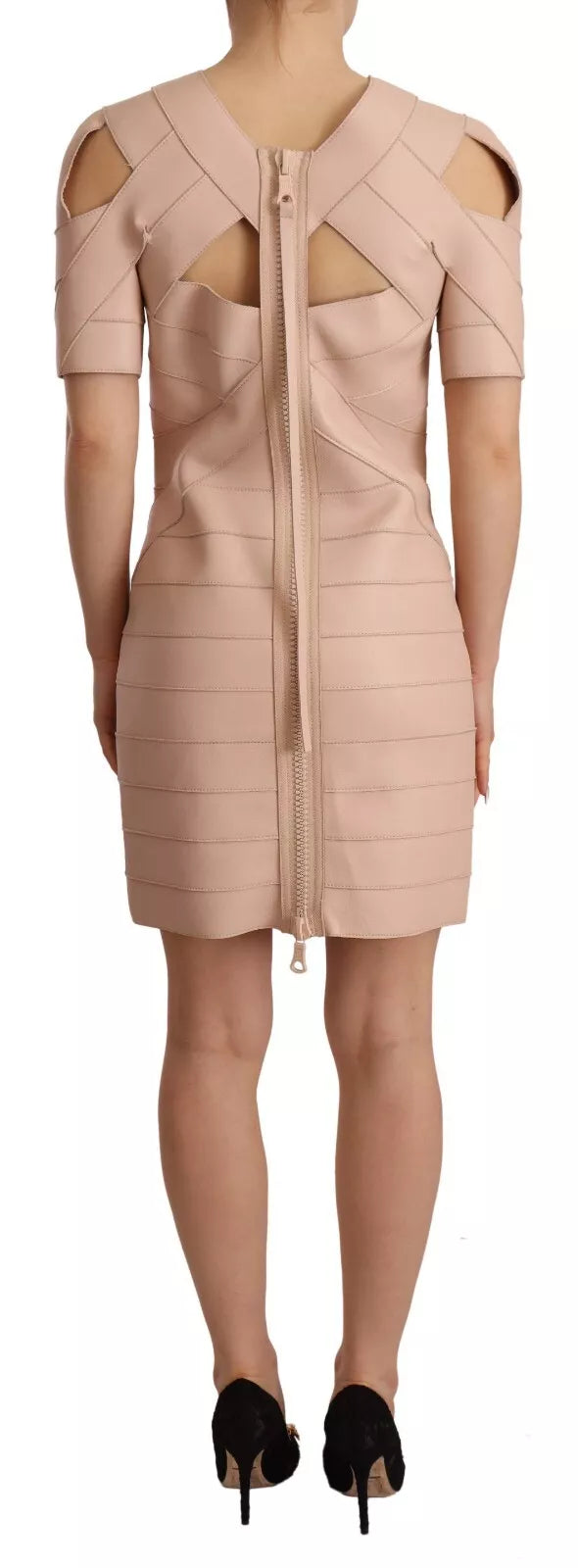 Robe courte beige en cuir avec épaules ouvertes de la marque Dsquared², élégante et moderne, pour une allure sophistiquée.