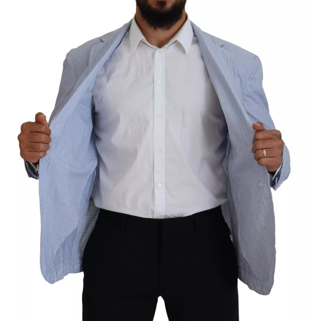 Blazer formel à rayures bleues à un bouton de Dsquared², veste élégante à coupe classique avec col et poches frontales.
