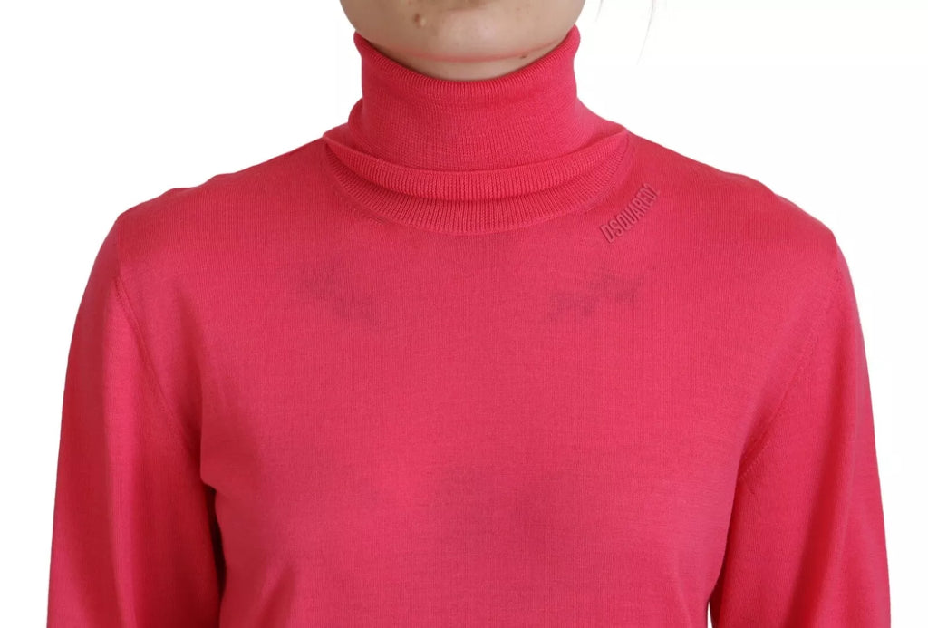 Pull rose à manches longues avec col roulé de style décontracté de la marque Dsquared², en tissu uni et confortable.