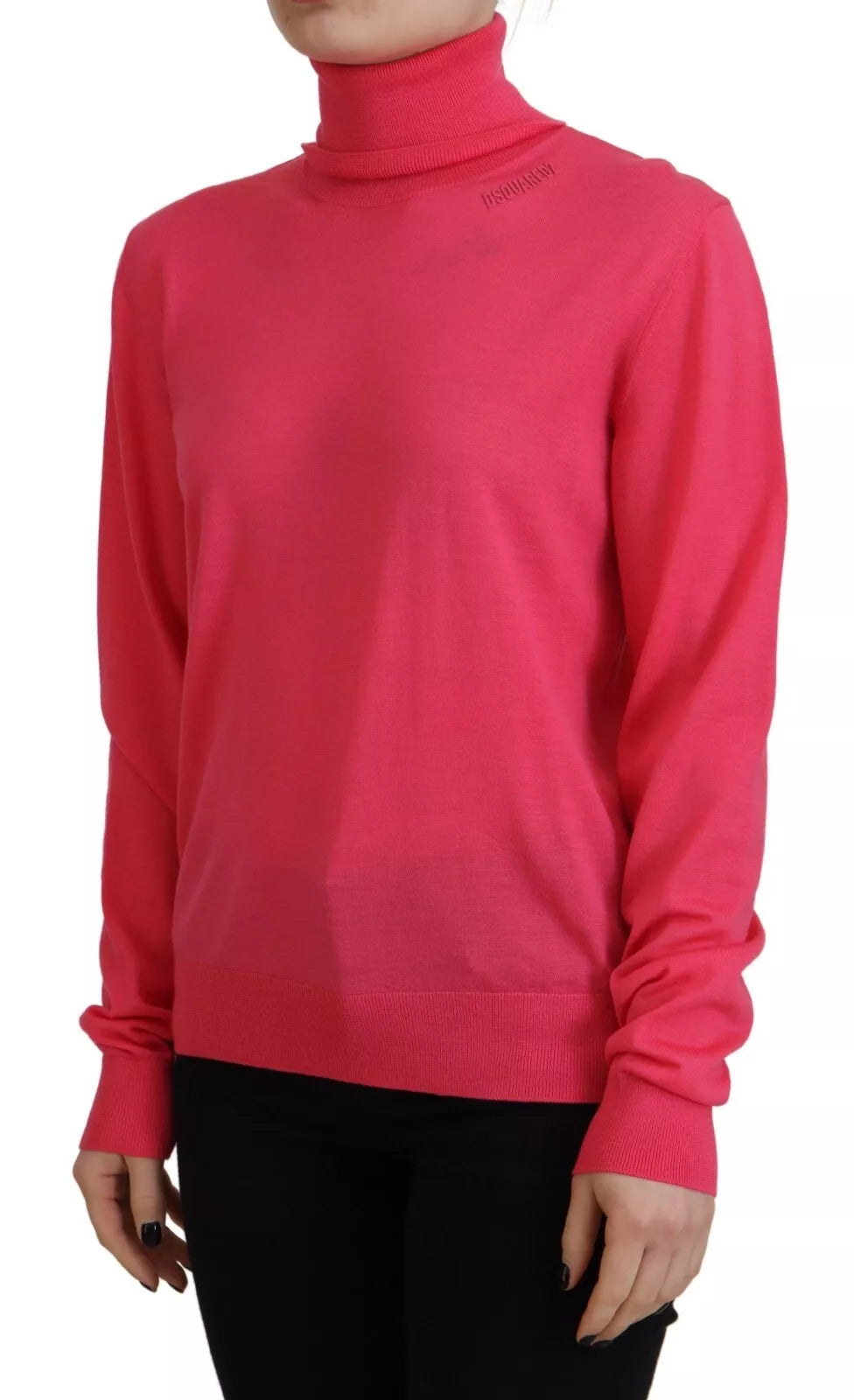 Sweat-shirt rose à manches longues et col roulé de style casual signé Dsquared², en tissu doux et confortable.