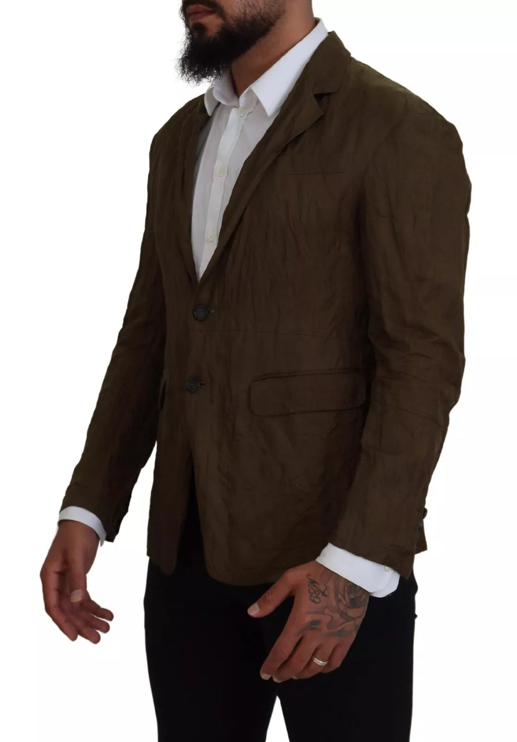 Veste blazer pour homme Dsquared² verte, à simple boutonnage, en tissu élégant, portée sur un mannequin.