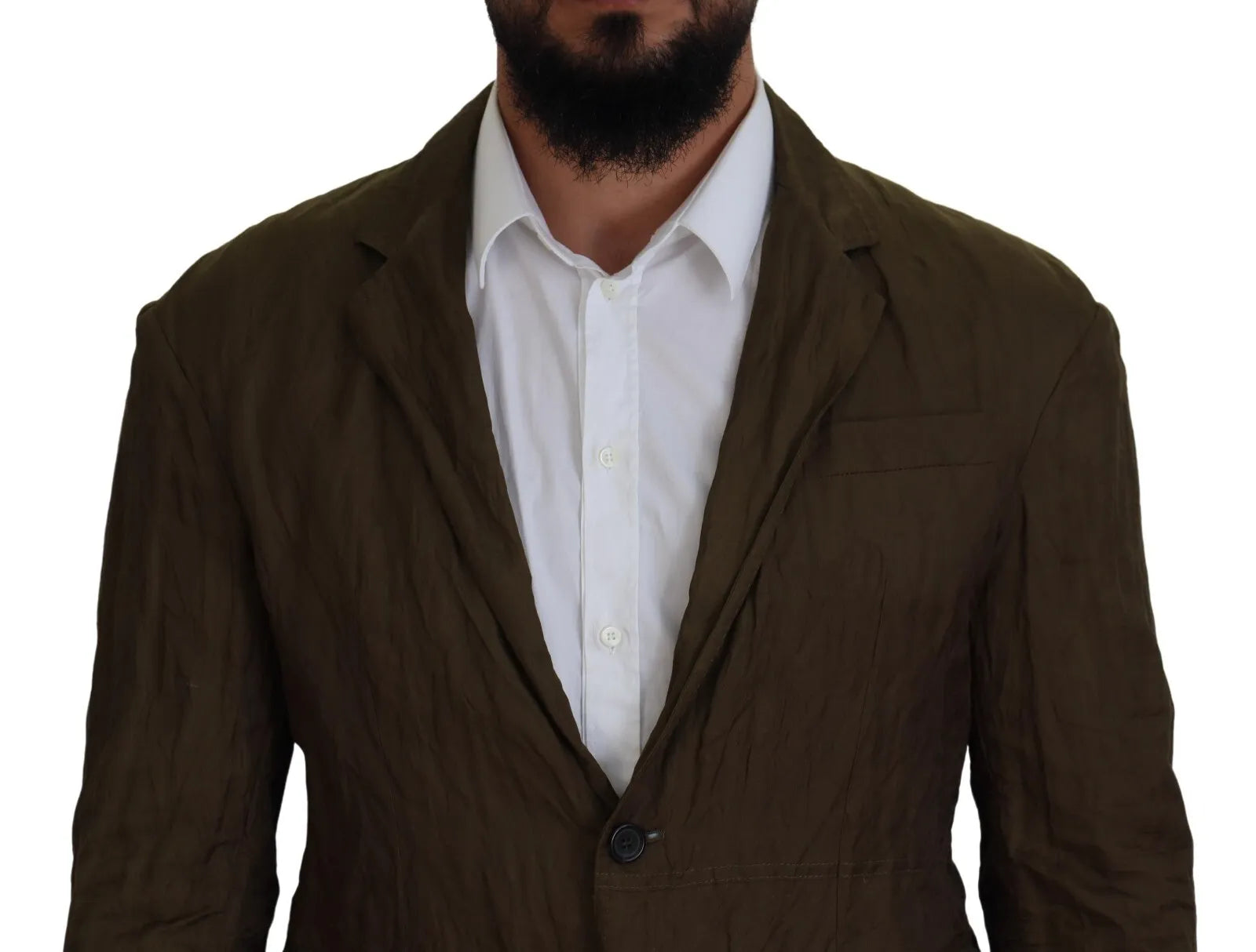 Veste blazer pour homme Dsquared² verte, à simple boutonnage, en tissu élégant, portée d'une personne.