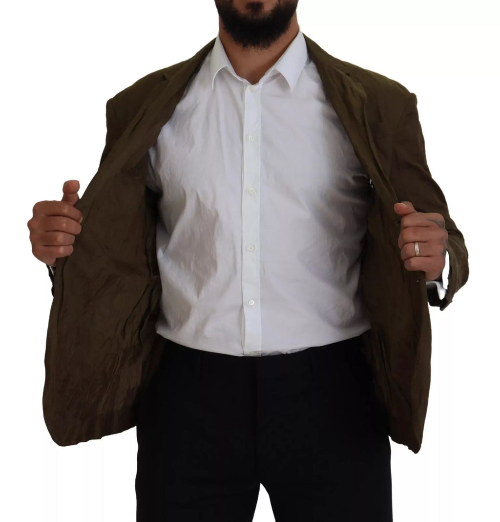 Manteau blazer vert pour homme de Dsquared², coupe croisée, col classique et poches latérales, en tissu élégant.