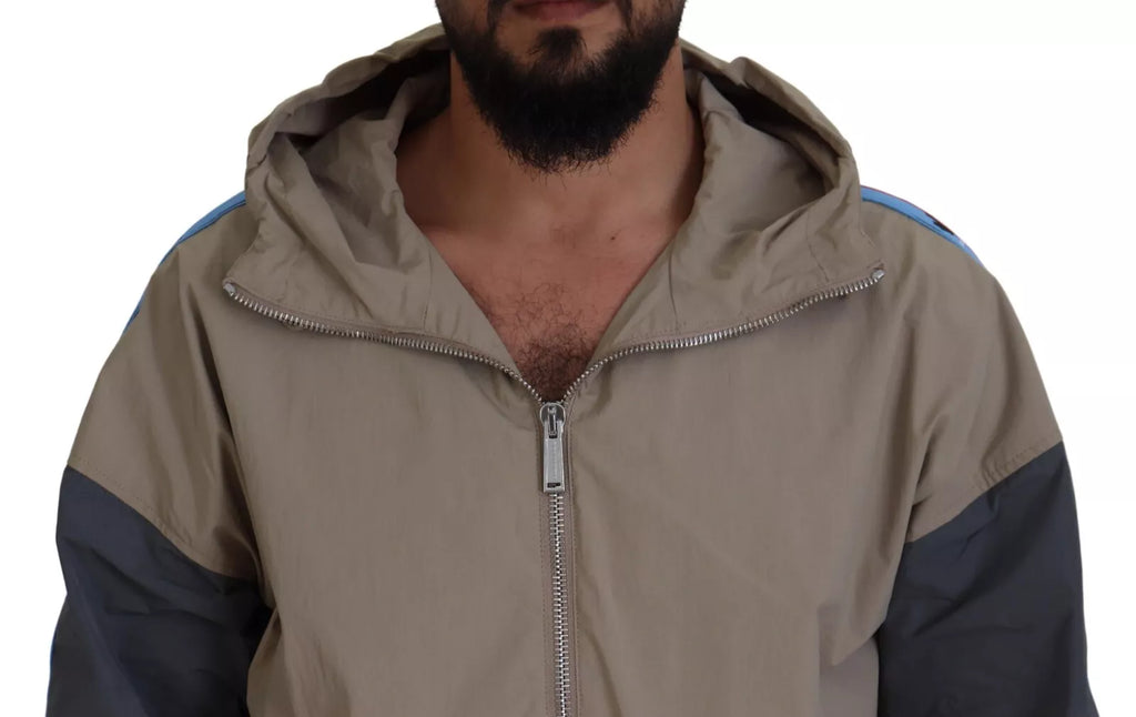 Veste à capuche zippée complète marron et gris de Dsquared², avec manches longues et design décontracté.
