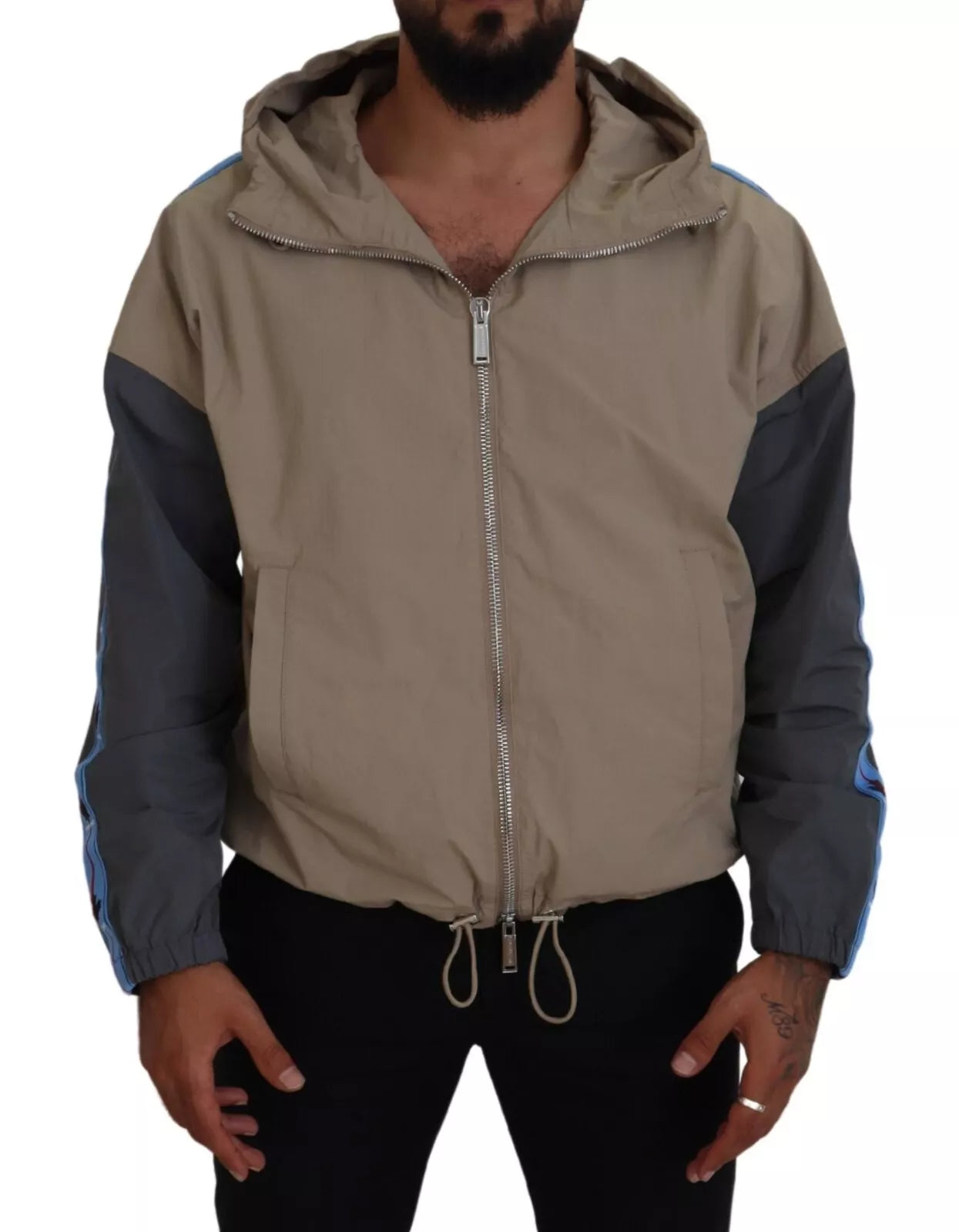 Veste à capuche zippée en gris et marron de Dsquared², manches longues, style décontracté et moderne.