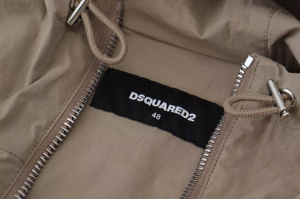 Veste zippée à capuche marron et gris de Dsquared² avec manches longues et design décontracté, vue de face.