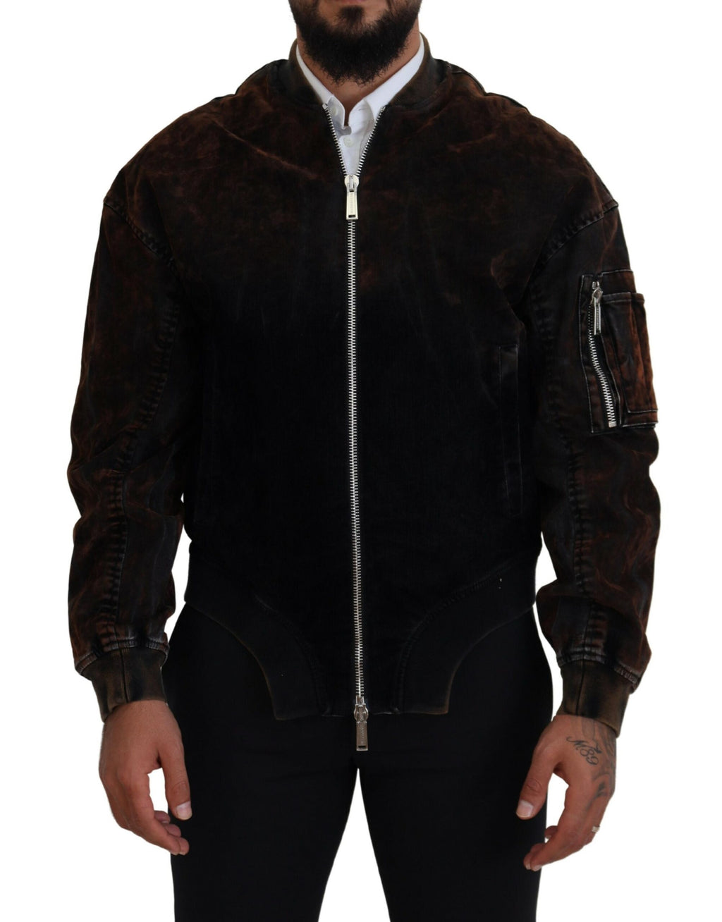 Veste bomber en coton marron Dsquared² avec fermeture éclair, poches et manches à rayures, style décontracté et tendance.