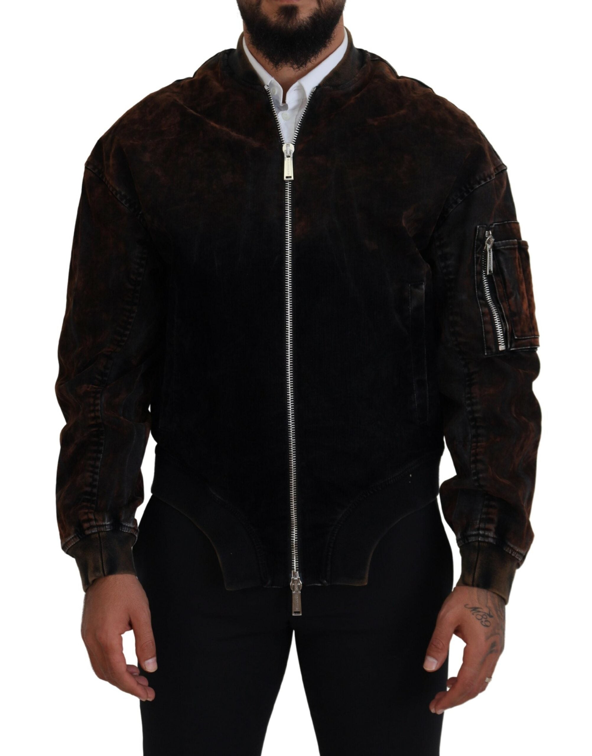 Veste bomber en coton marron Dsquared² avec fermeture éclair, poches et manches à rayures, style décontracté et tendance.