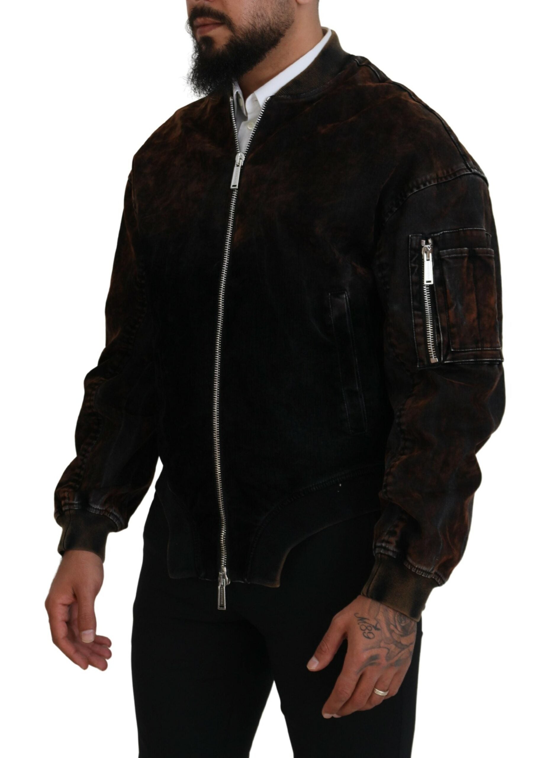 Veste bomber en coton marron Dsquared² avec fermeture éclair, poches et manches longues, style décontracté et tendance.
