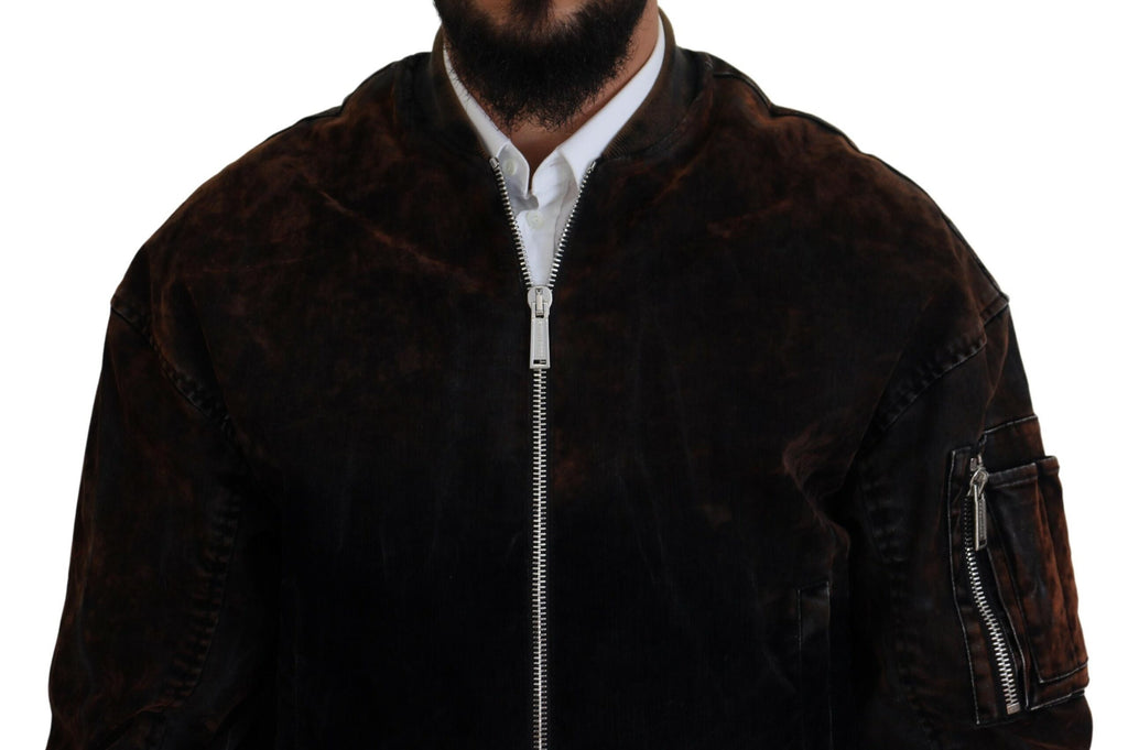 Veste bomber en coton marron Dsquared² avec fermeture éclair, poches zippées et manches longues, style décontracté.