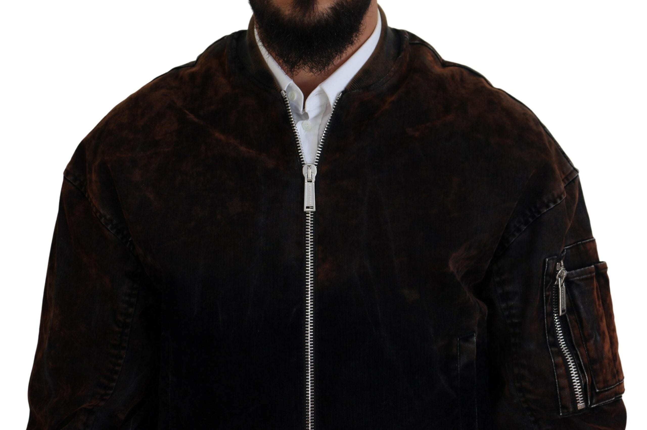 Veste bomber en coton marron Dsquared² avec fermeture éclair, poches zippées et manches longues, style décontracté.