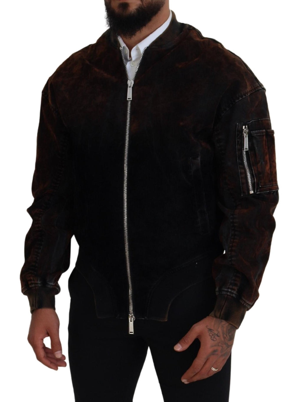 Veste bomber en coton marron Dsquared² avec fermeture éclair, poches et manches longues, mode décontractée élégante.