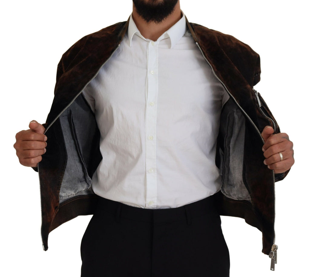 Veste bomber en coton marron Dsquared² avec poche zippée et manches longues, style décontracté et moderne.
