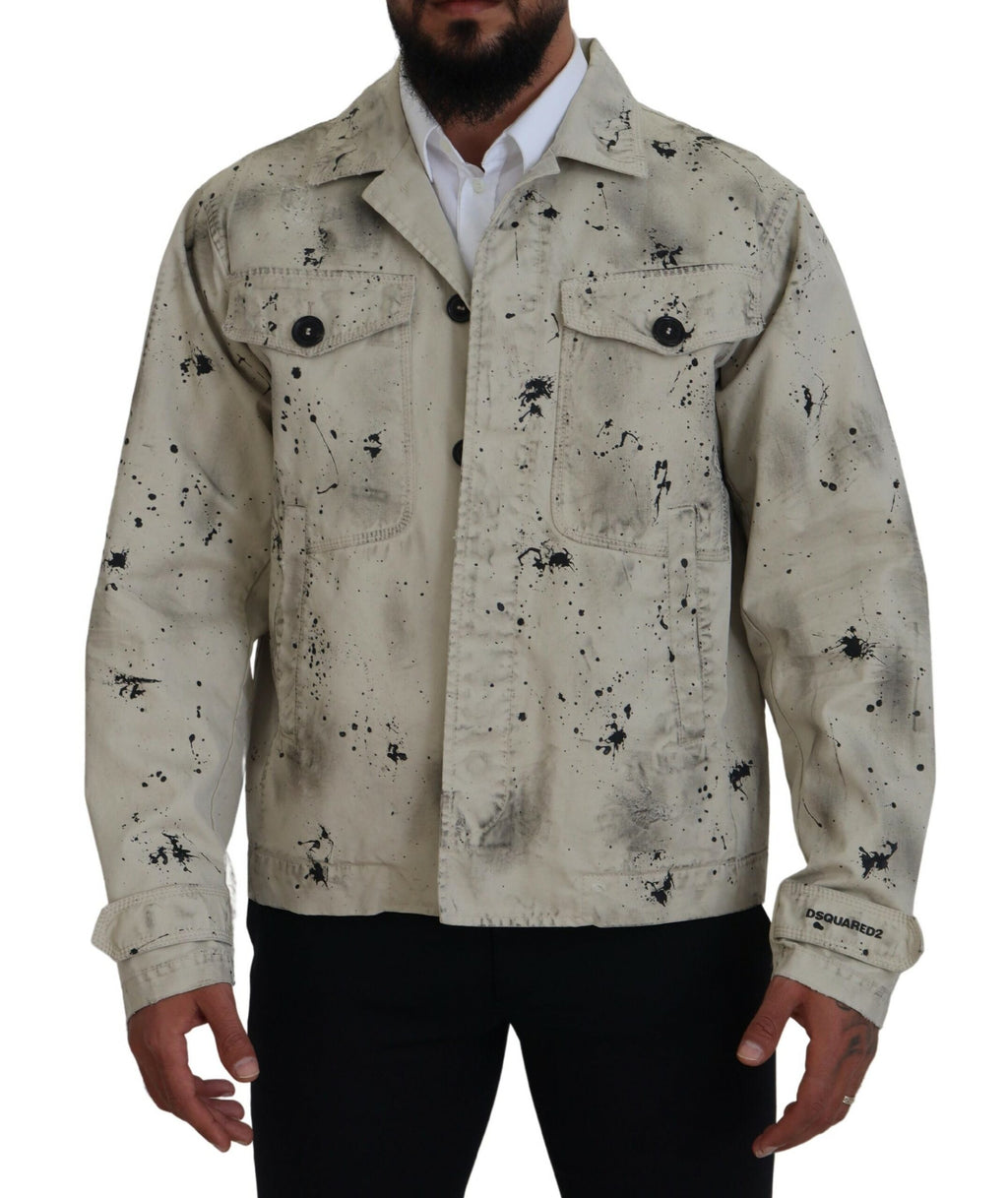 Veste en jean décontractée Dsquared² blanche et noire avec motif éclaboussure, style casual, façonné en denim.