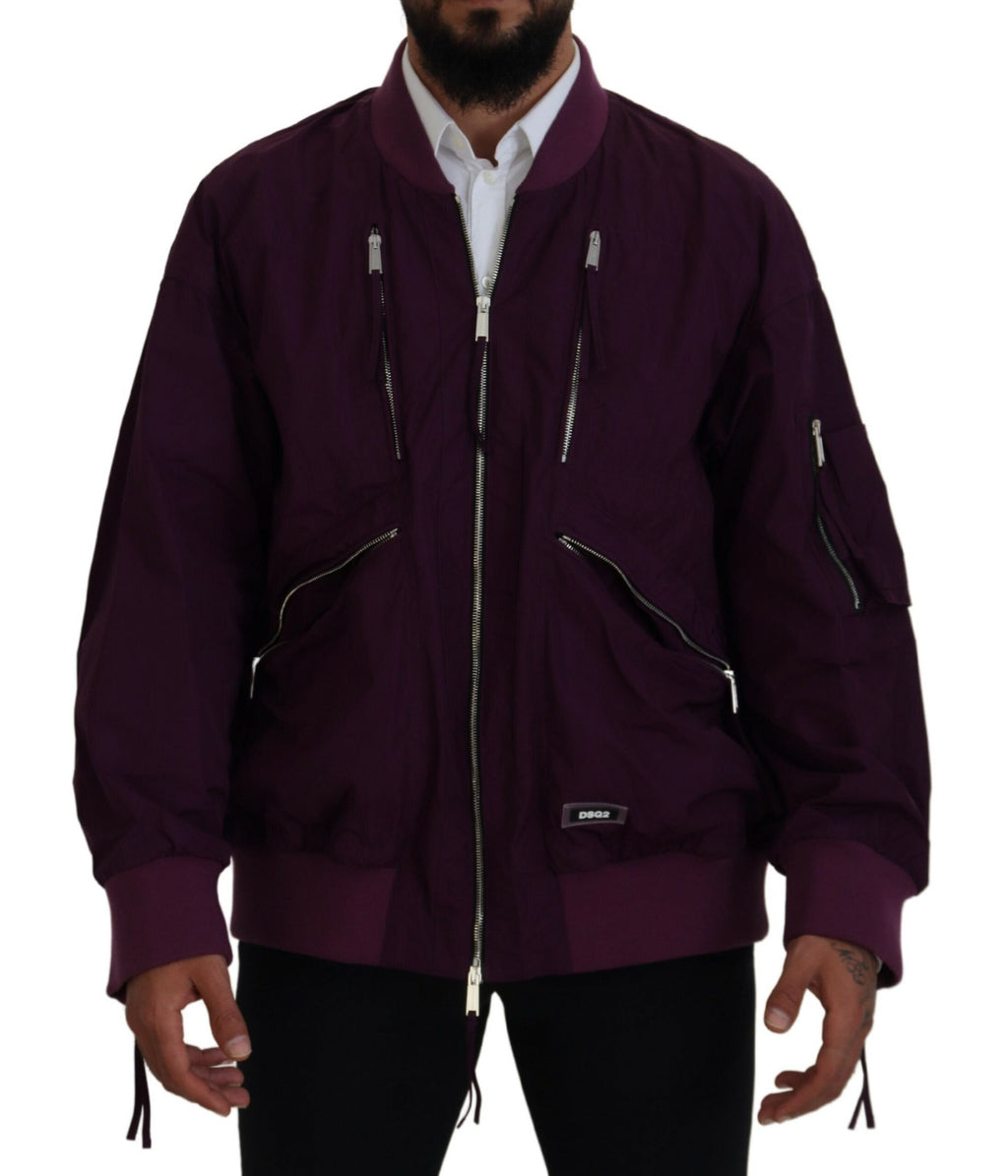 Veste bomber en polyester violet de Dsquared² avec fermeture éclair complète, style moderne et décontracté.