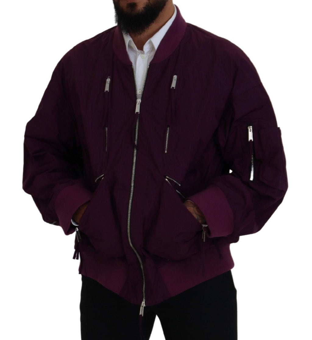 Veste bomber en polyester violet de Dsquared² avec fermeture complète et col montant, vue de face.
