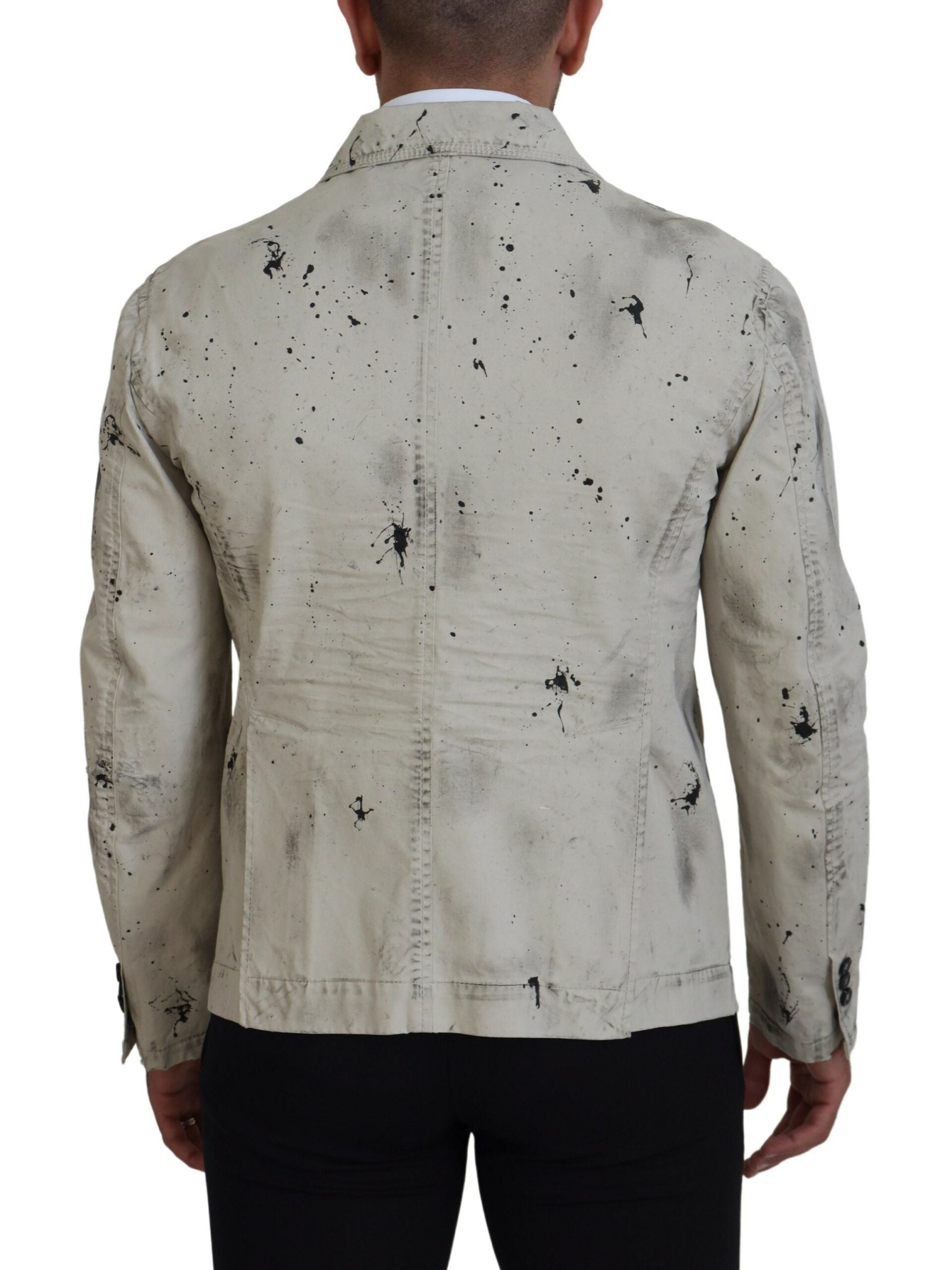 Veste en jean décontractée Dsquared² avec imprimé éclaboussure blanc et noir, style casual et tendance.