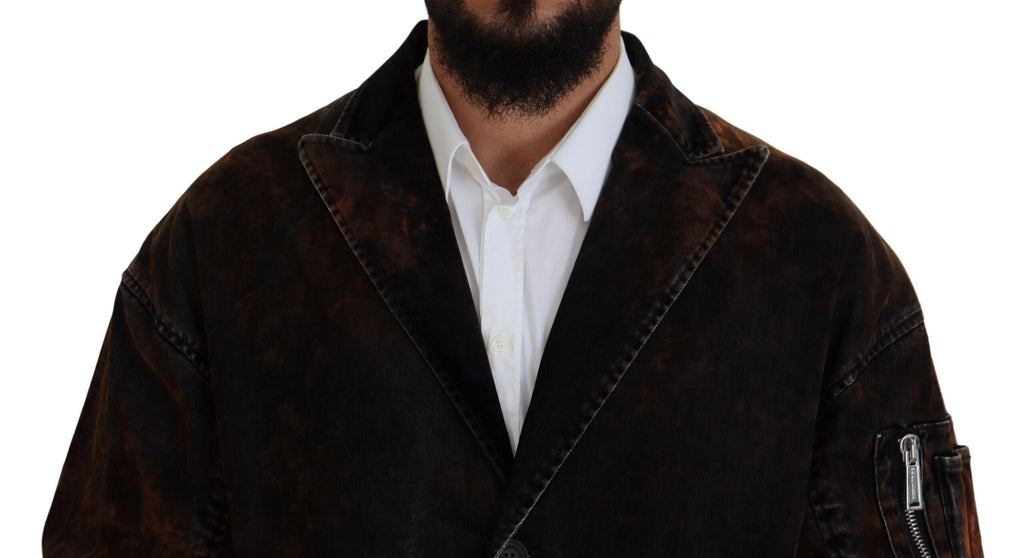 Manteau long pour homme en coton marron avec boutons, signé Dsquared², veste élégante et décontractée.