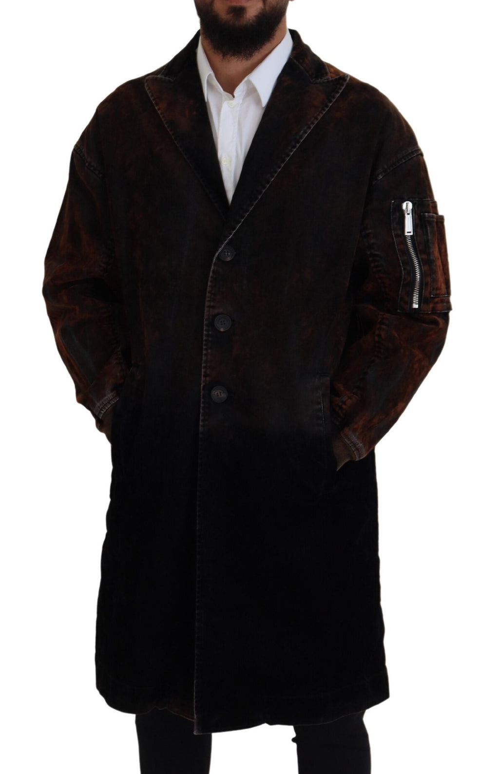 Veste longue en coton marron pour homme de Dsquared² avec boutonnière complète, mode élégante et décontractée.