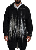 Veste longue en nylon noire et blanche à capuche avec imprimé, par Dsquared², style décontracté et tendance.