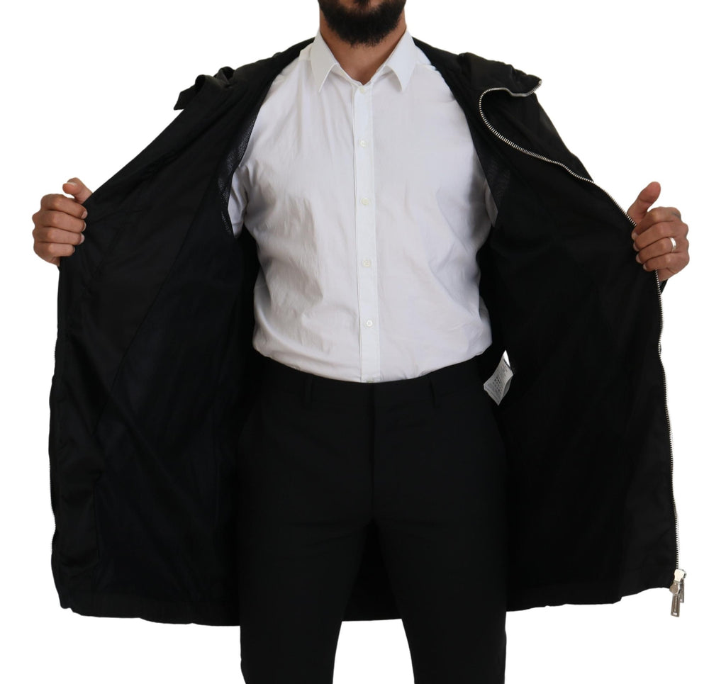 Veste en nylon noire et blanche de Dsquared², manteau long à capuche avec motif imprimé, style décontracté et moderne.