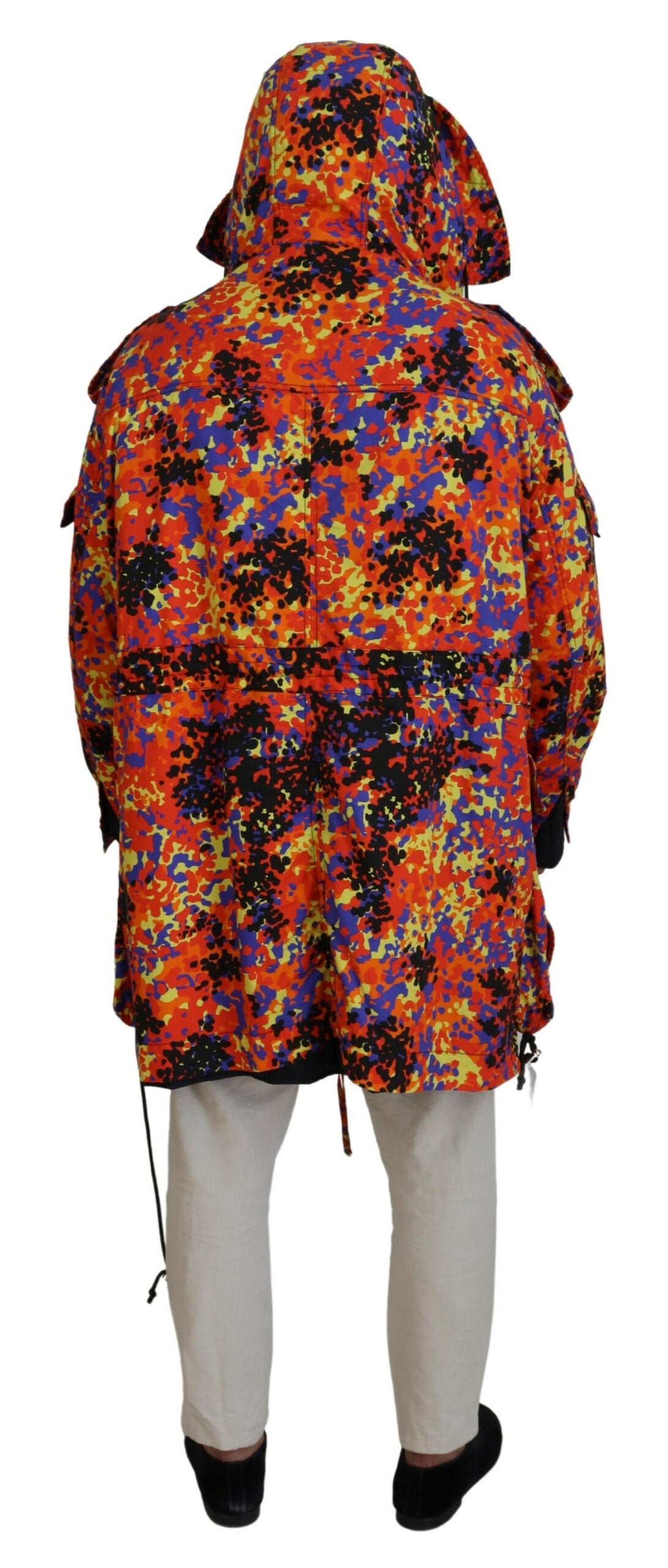 Veste longue multicolore Dsquared² avec capuche, poches cargo, style décontracté et tendance, en tissu léger.
