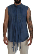 Chemise sans manches en coton bleu Dsquared² avec embellissement de chaîne, design élégant et moderne.