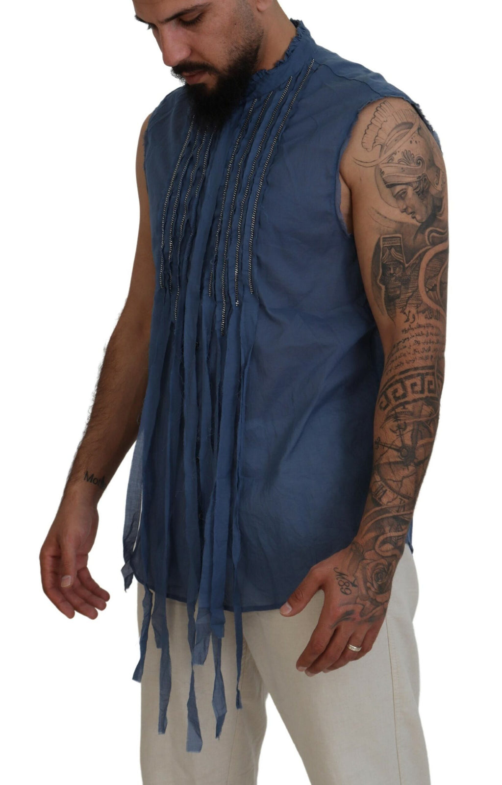 Chemise sans manches bleue en coton de Dsquared² avec chaîne décorative visible sur l'image.