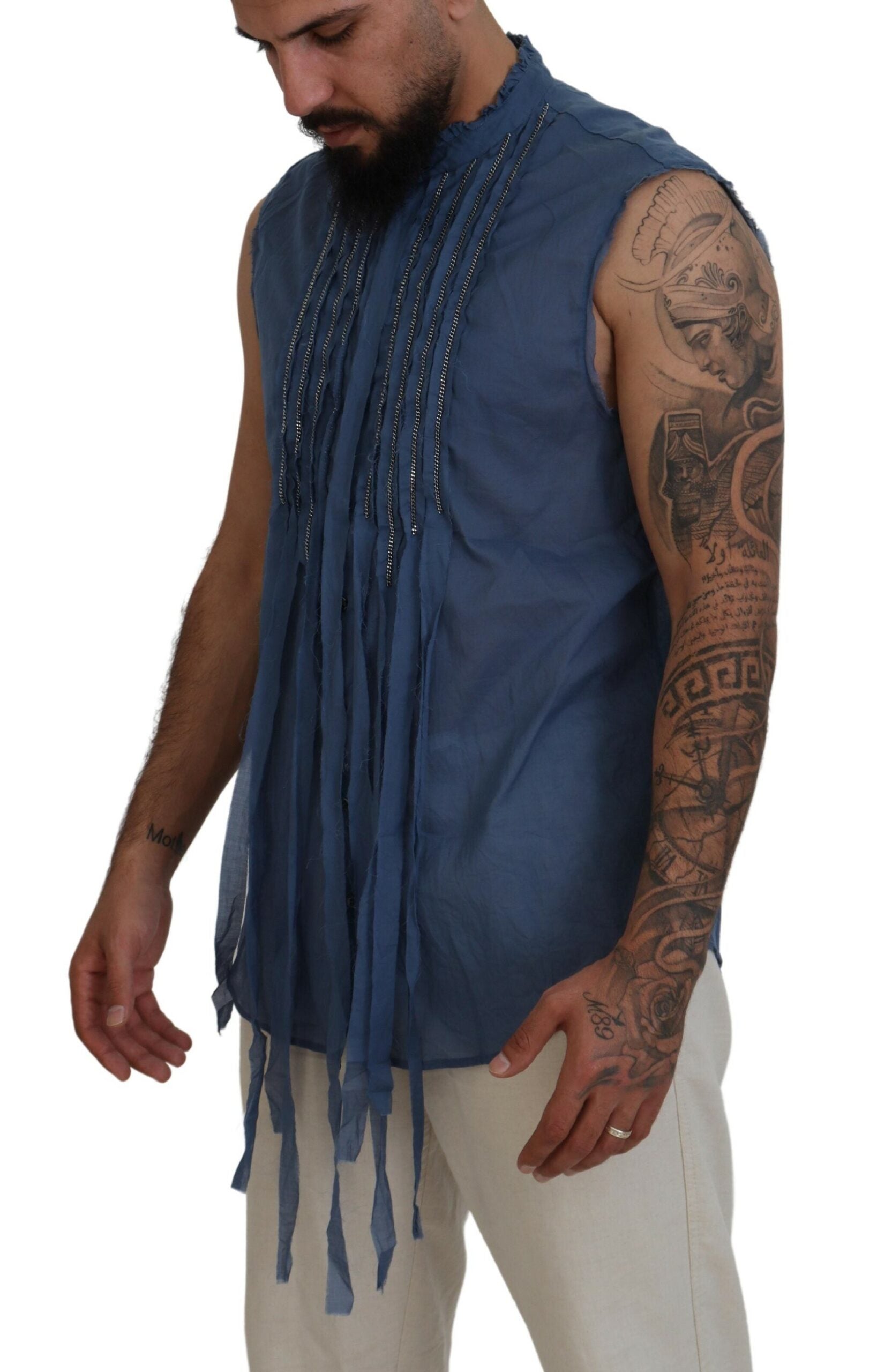 Chemise sans manches bleue en coton de Dsquared² avec chaîne décorative visible sur l'image.