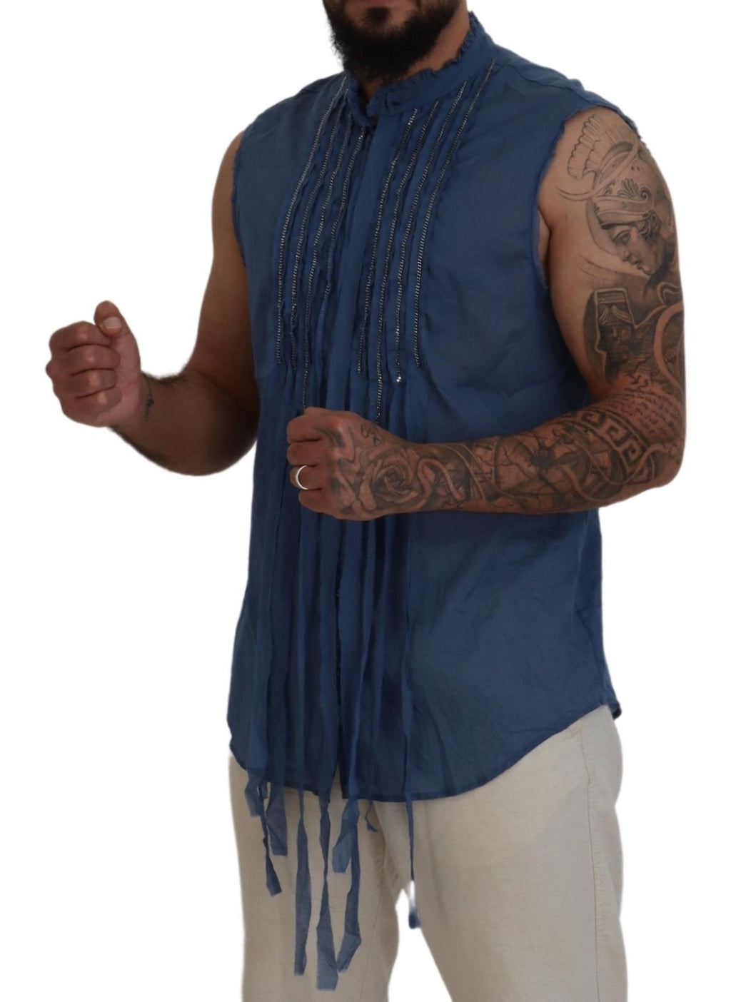Chemise sans manches bleue en coton avec chaîne décorative par Dsquared², visible sur l'image 4532786.