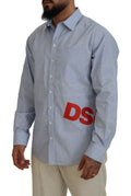 Chemise formelle à rayures bleues avec logo Dsquared² et manches longues, vue de face.