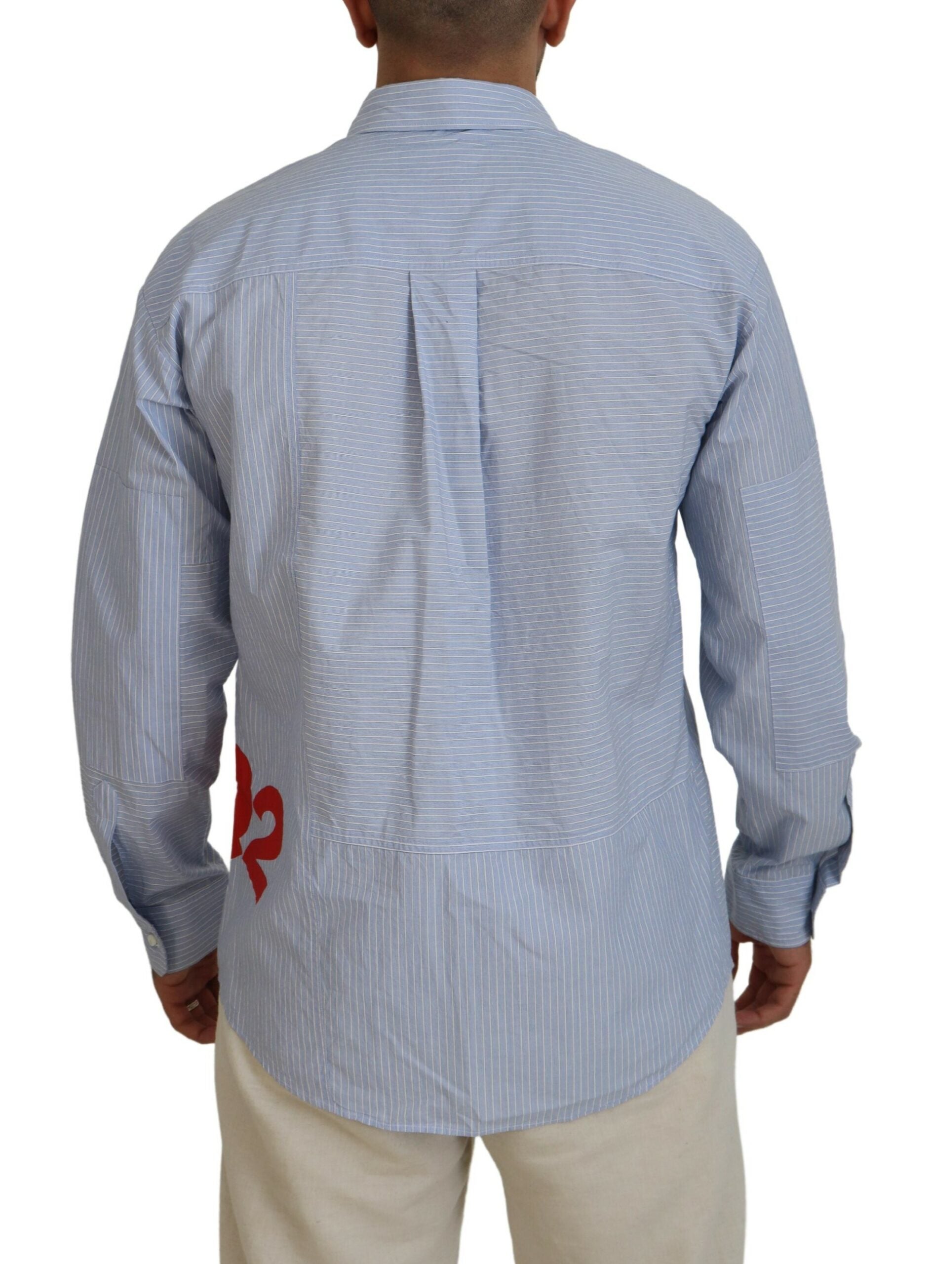 Chemise formelle à manches longues Dsquared² avec rayures bleues et logo imprimé, élégante et tendance.