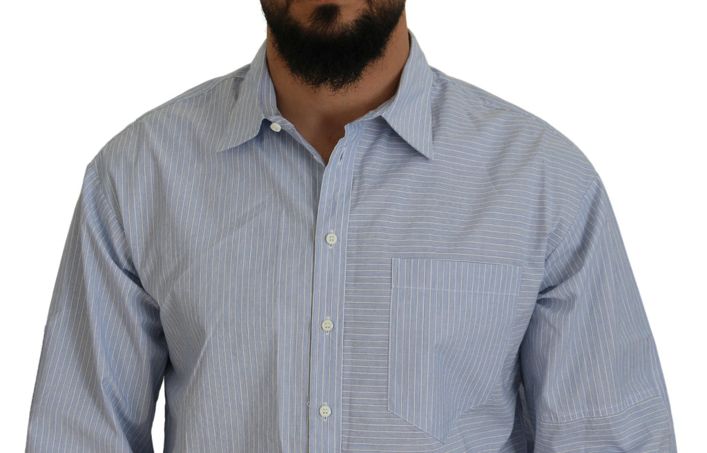 Chemise formelle à rayures bleues avec logo imprimé de Dsquared², manches longues et style élégant.