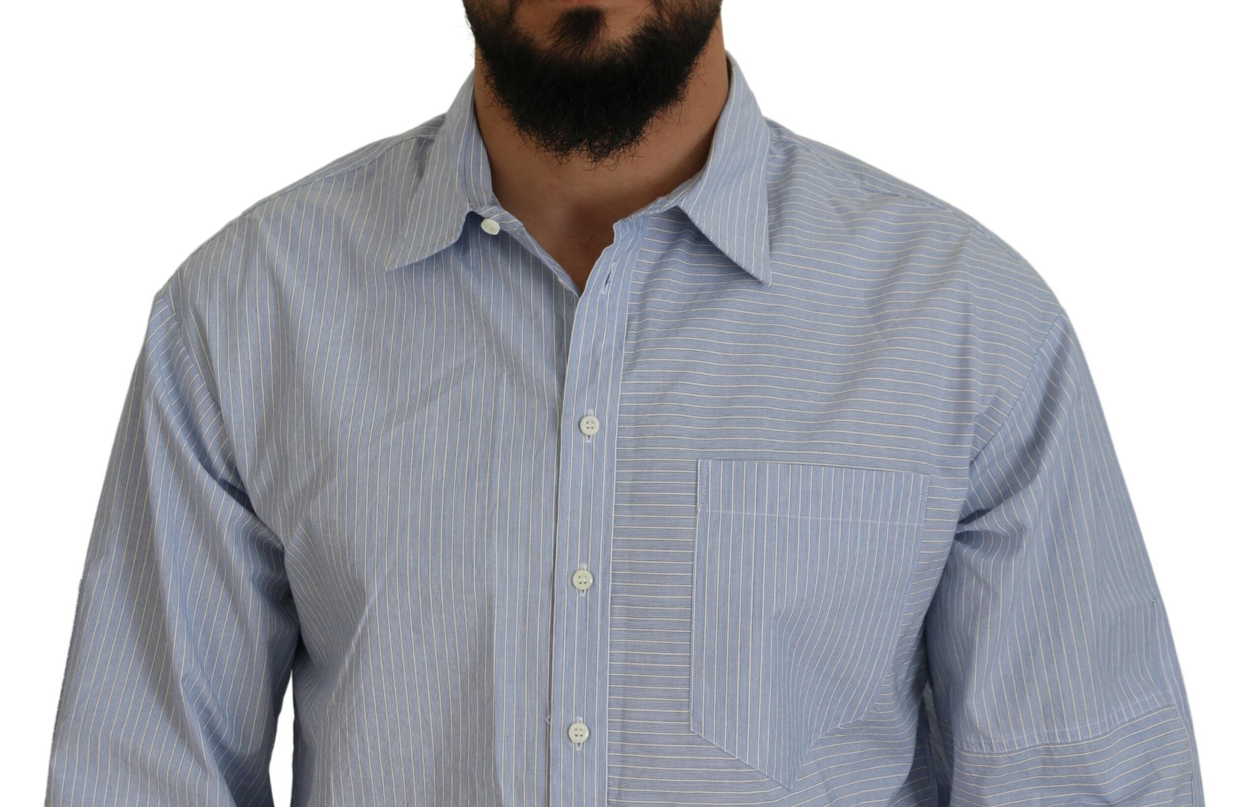 Chemise formelle à rayures bleues avec logo imprimé de Dsquared², manches longues et style élégant.