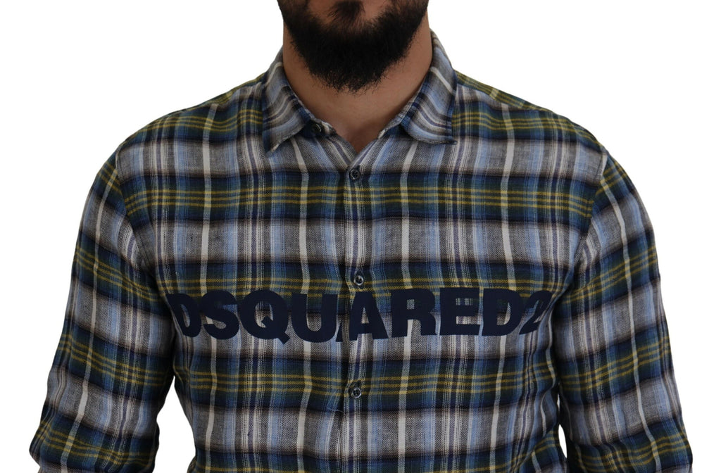 Chemise à manches longues pour homme Dsquared² à carreaux multicolores, style décontracté et tendance.