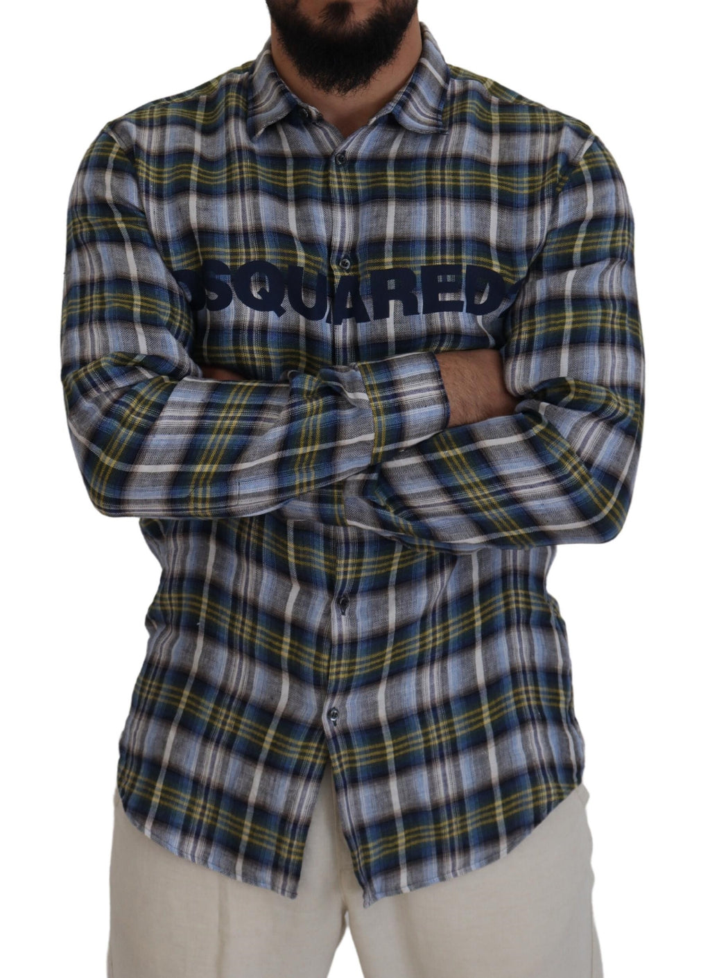 Chemise à manches longues pour homme Dsquared² à carreaux multicolores, style décontracté et tendance.