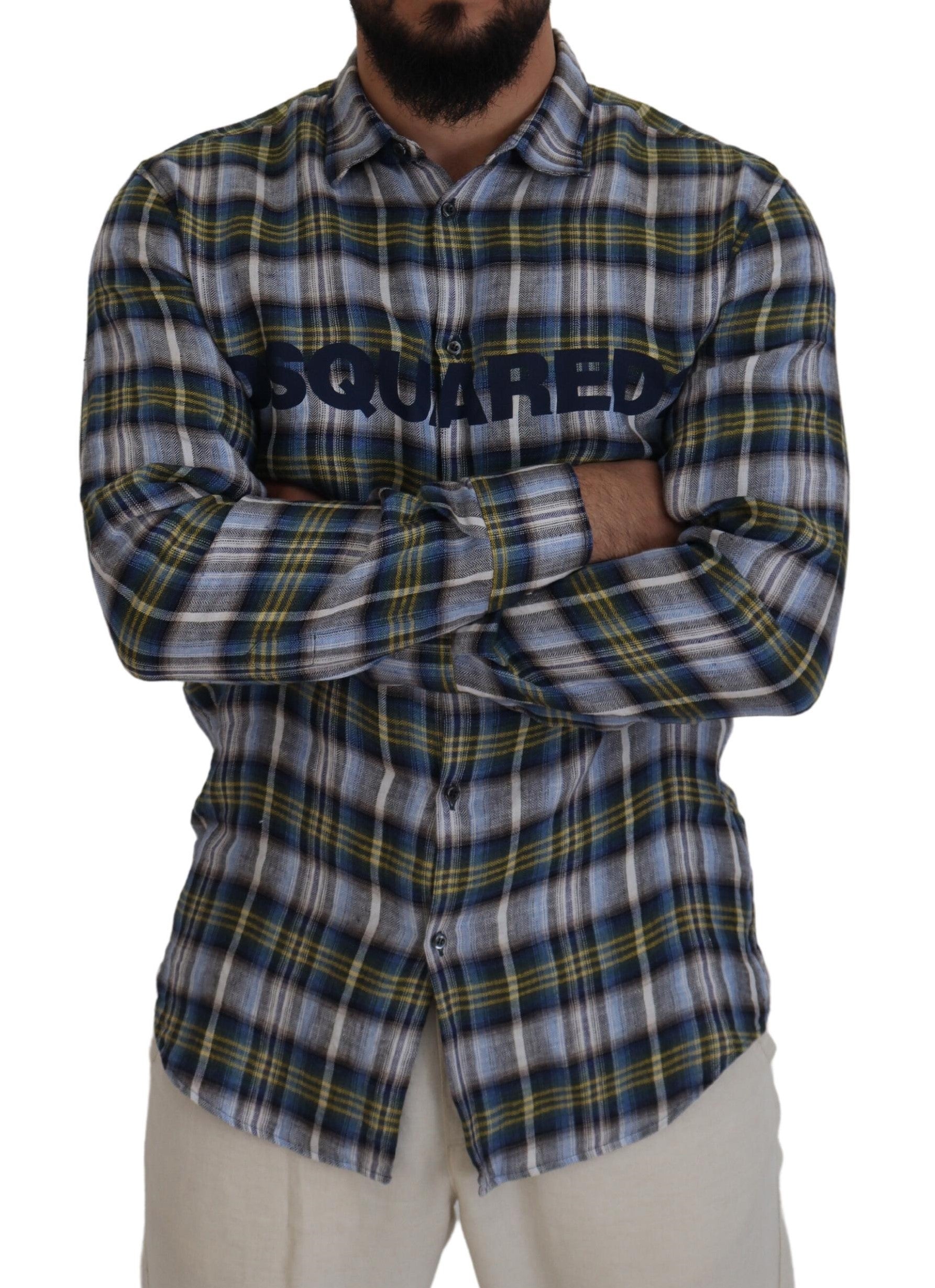 Chemise à manches longues pour homme Dsquared² à carreaux multicolores, style décontracté et tendance.