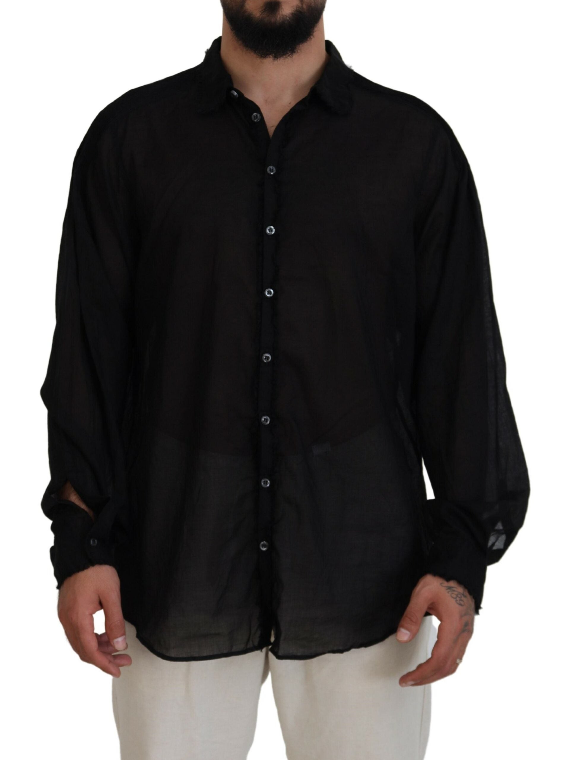 Chemise formelle noire en coton à manches longues de la marque Dsquared², avec col, vue de face.