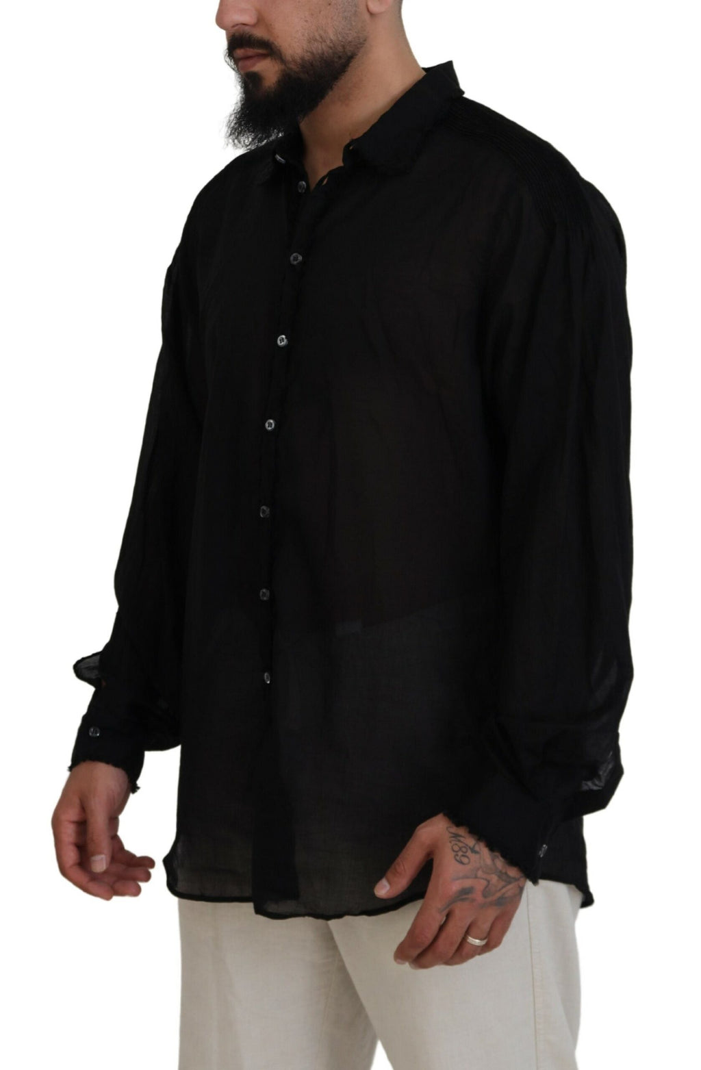 Chemise formelle noire en coton à col pour homme de Dsquared² avec manches longues et style élégant.