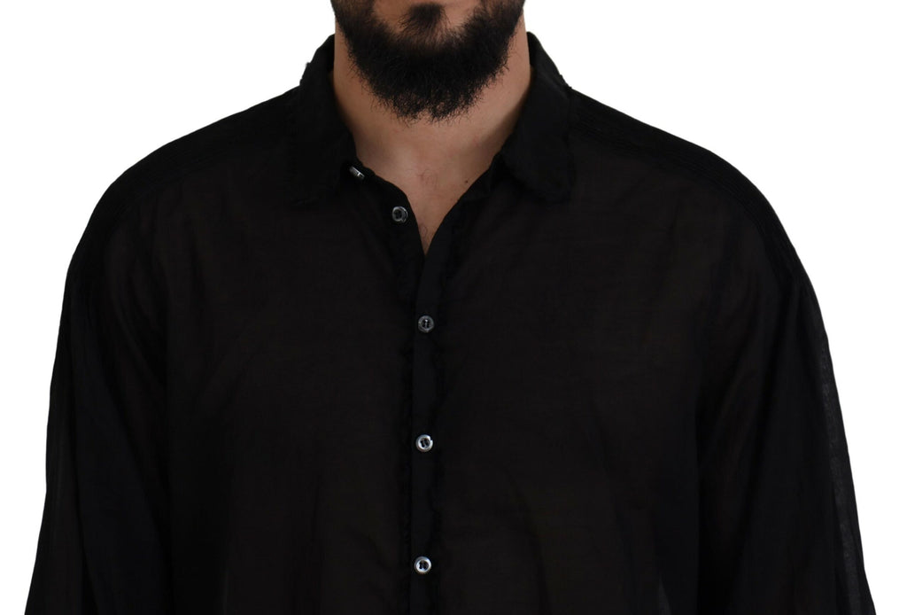 Chemise formelle noire en coton à col avec manches longues de la marque Dsquared², vue en gros plan.