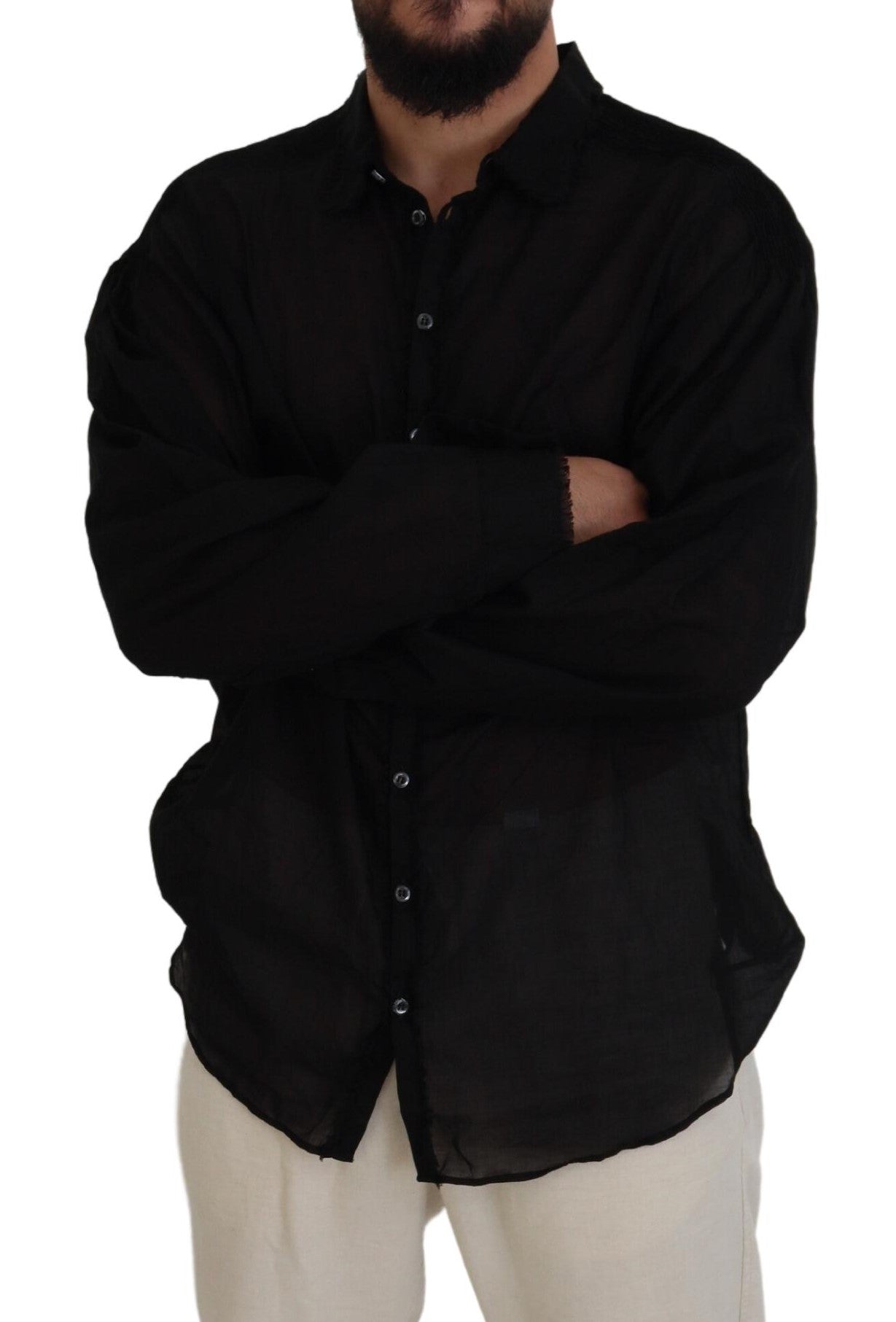 Chemise formelle noire à manches longues en coton de Dsquared², col classique, élégante et sophistiquée.